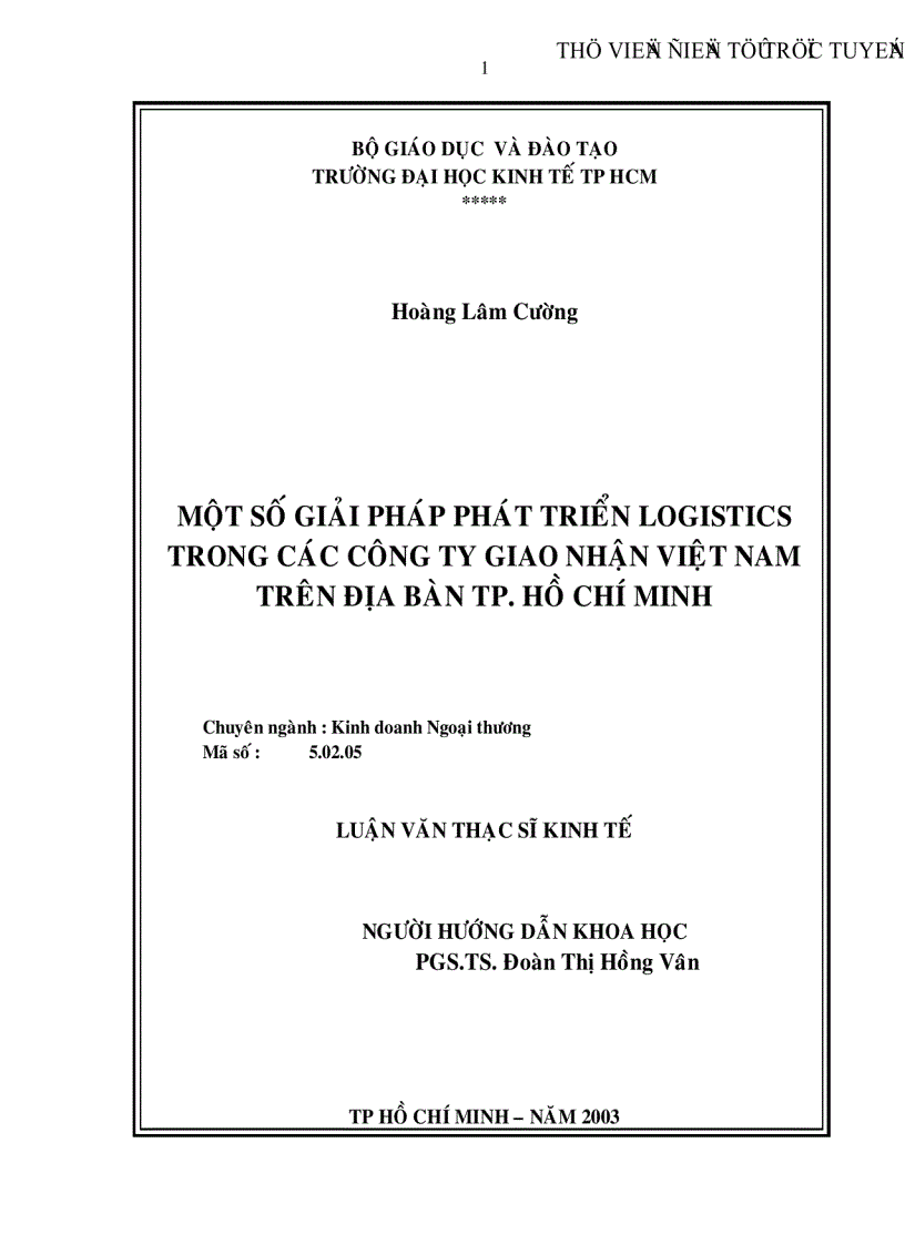 Một số giải pháp phát triển Logistics trong các công ty giao nhận Việt Nam trên địa bàn thành phố Hồ Chí Minh