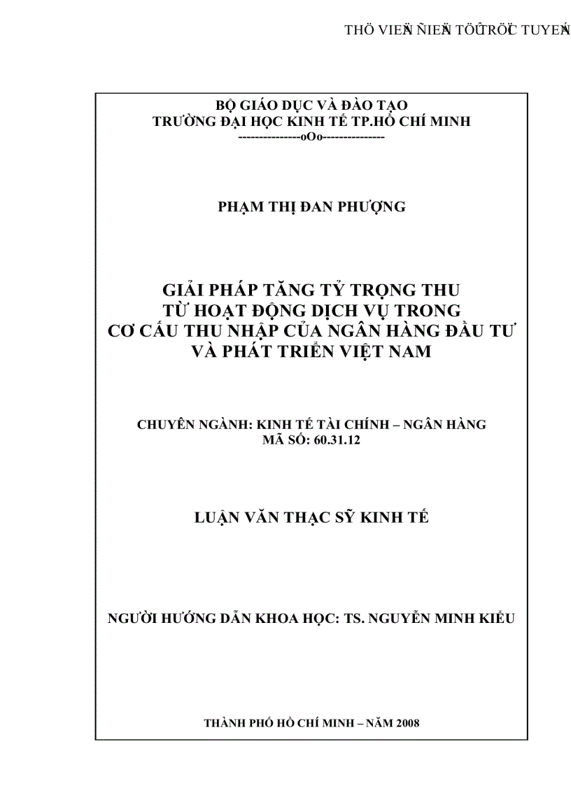 Giải pháp tăng tỷ trọng thu từ hoạt động dịch vụ trong cớ cấu thu nhập của ngân hàng đầu tư và phát triển Việt Nam