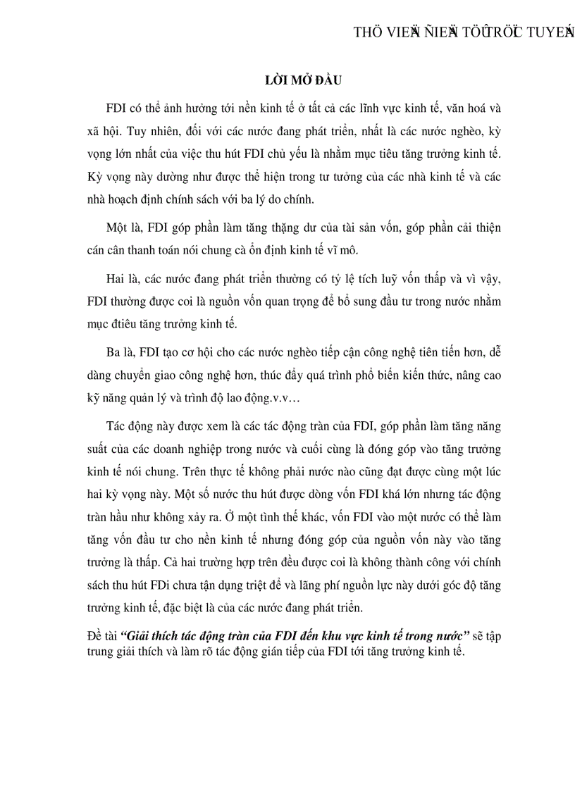 Giải thích tác động tràn của FDI đến khu vực kinh tế trong nước