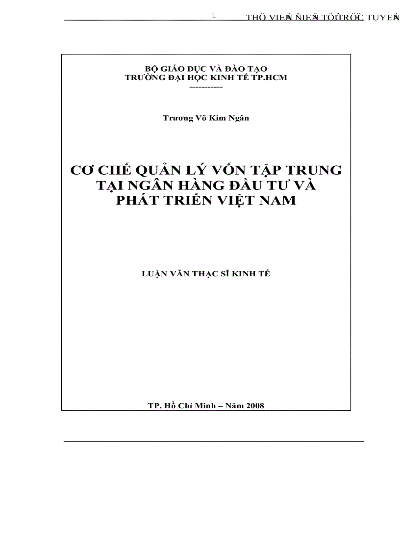 Cơ chế quản lý vốn tập trung tại ngân hàng đầu tư và phát triển Việt Nam