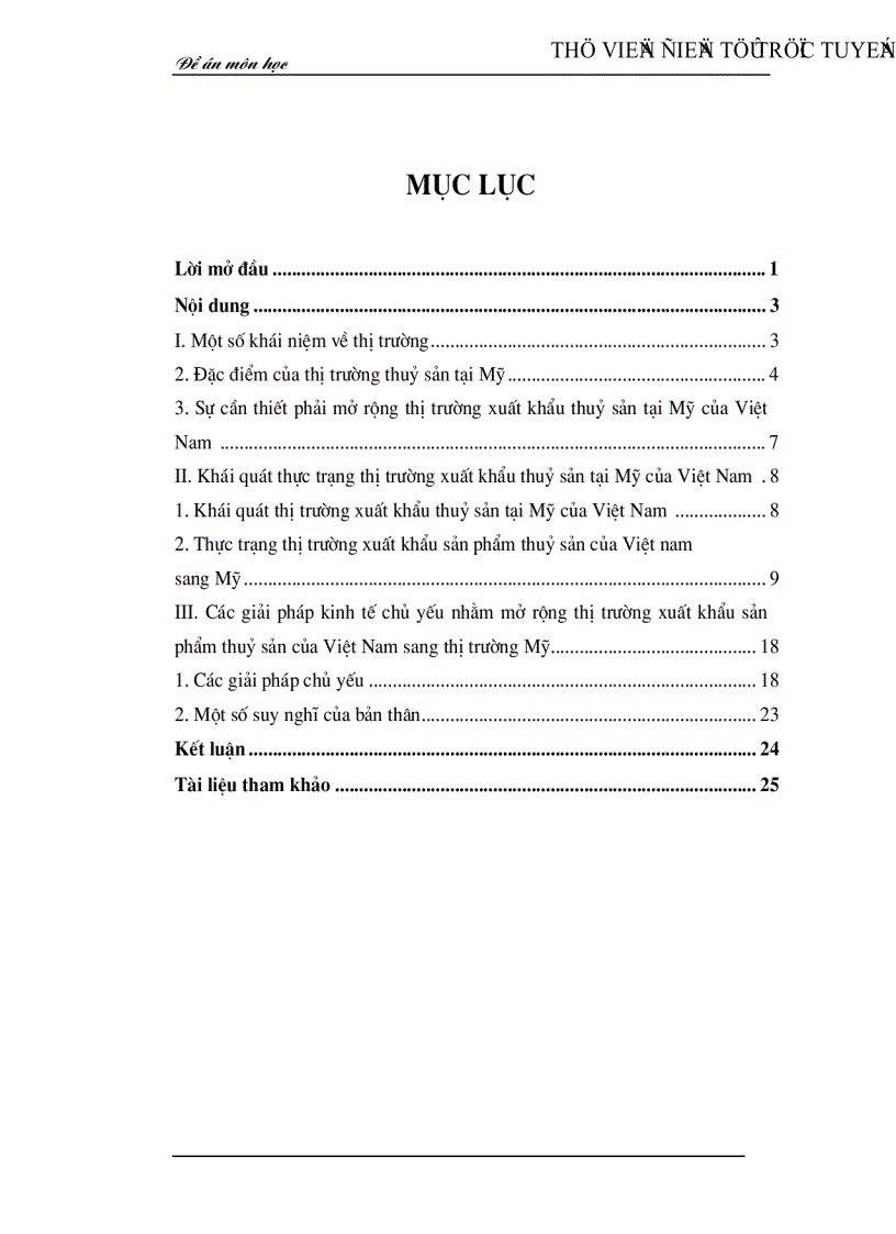 Thực trạng và các giải pháp kinh tế chủ yếu nhằm mở rộng thị trường xuất khẩu thuỷ sản của Việt Nam tại Mỹ