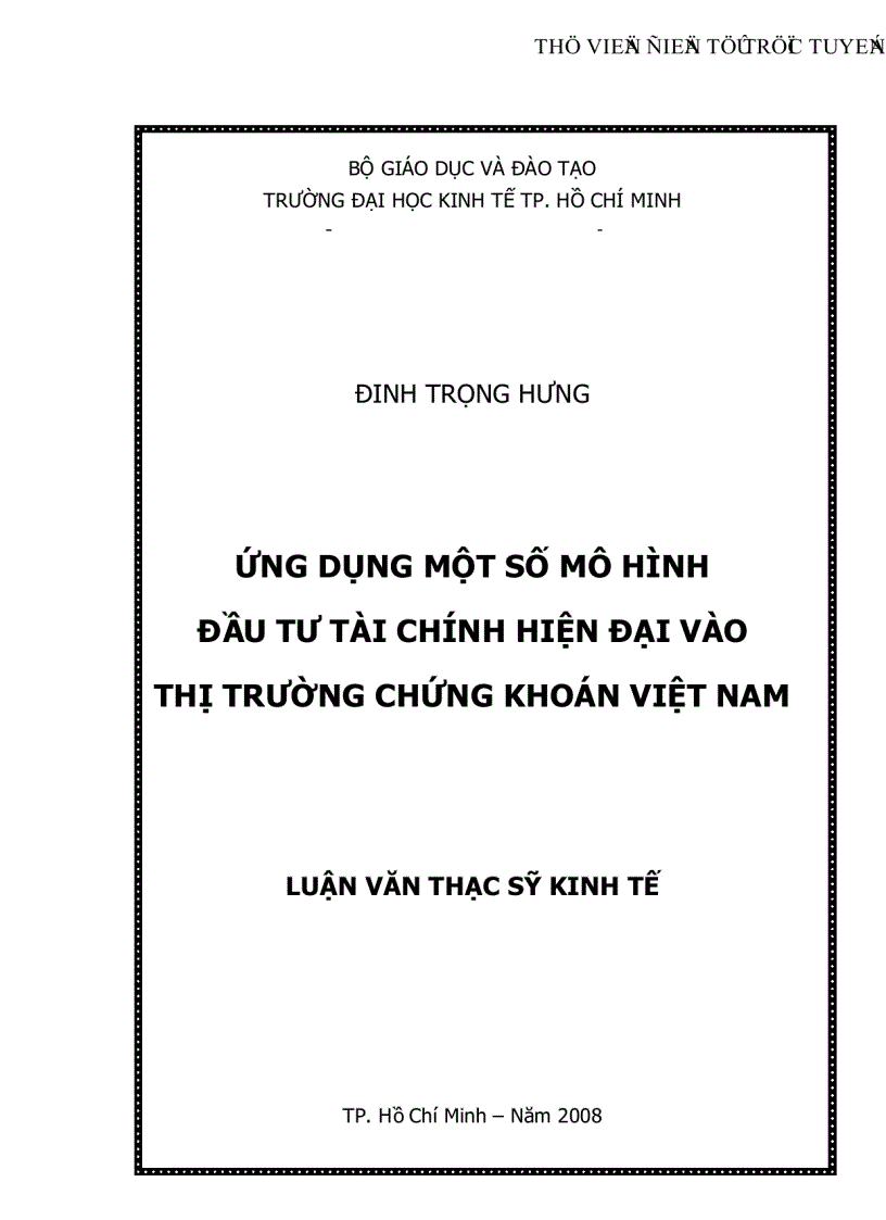 Ứng dụng mội số mô hình đầu tư tài chính hiện đại vào thị trường chứng khoán Việy Nam