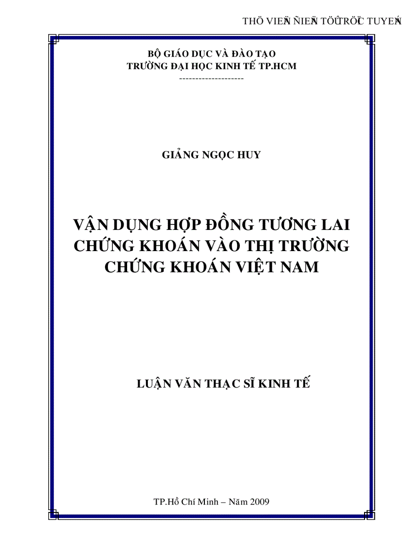 Vận dụng hợp đồng tương lai chứng khoán vào thị trường chứng khoán Việt Nam