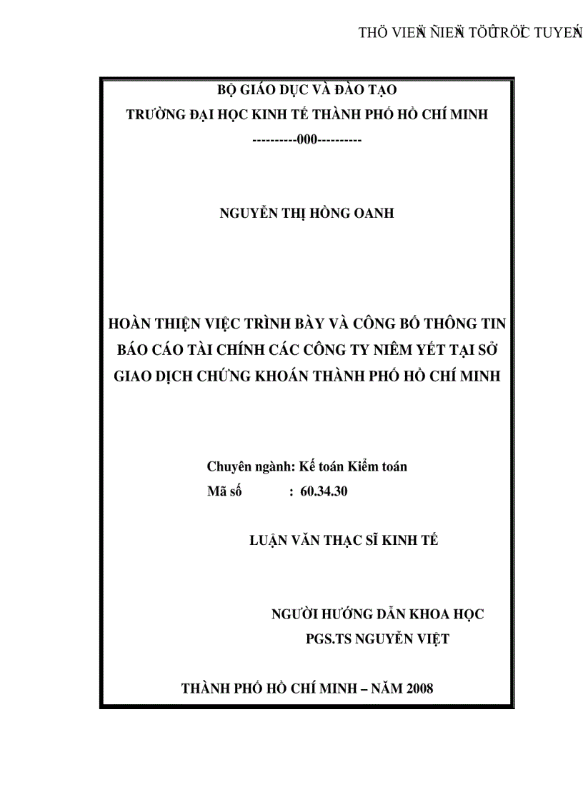Hoàn thiện việc trình bày và công bố thông tin báo cáo tài chính các công ty niêm yết tại Sở Giao Dịch Chứng Khoán Thành phố Hồ Chí Minh