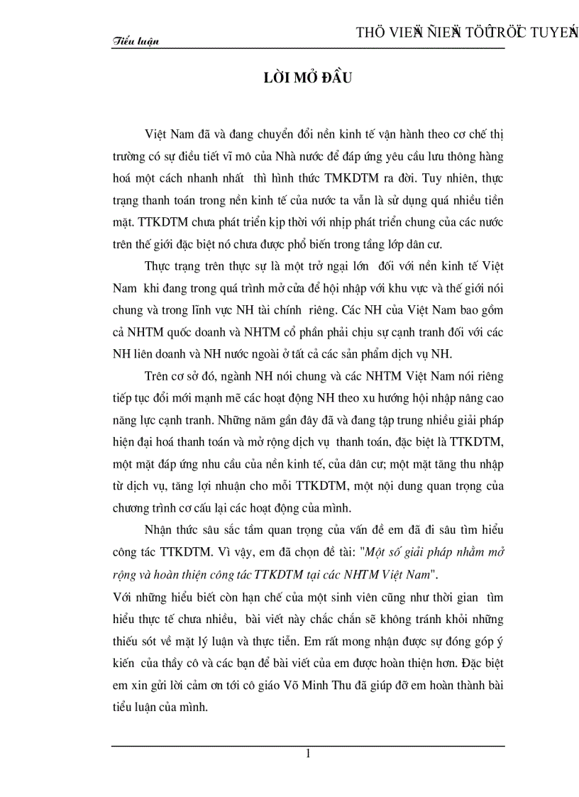 Một số giải pháp nhằm mở rộng và hoàn thiện công tác TTKDTM tại các NHTM Việt Nam
