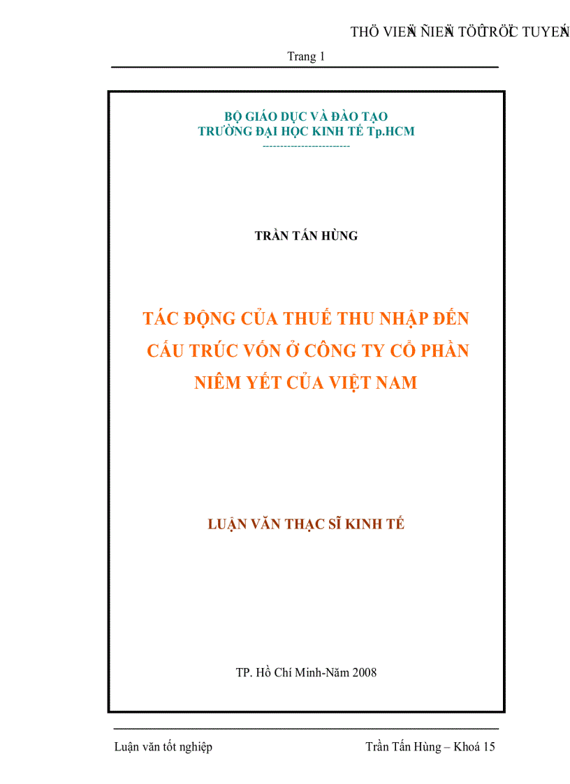 Tác động của thuế thu nhập đến cấu trúc vốn ở công ty cổ phần niêm yết của Việt Nam