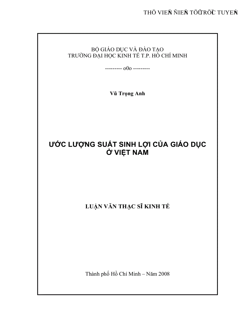 Ước lượng suất sinh lợi của giáo dục ở Việt Nam