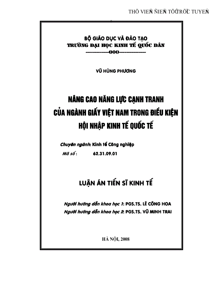 Nâng cao năng lực cạnh tranh của ngành giấy Việt Nam trong điều kiện hội nhập kinh tế quốc tế