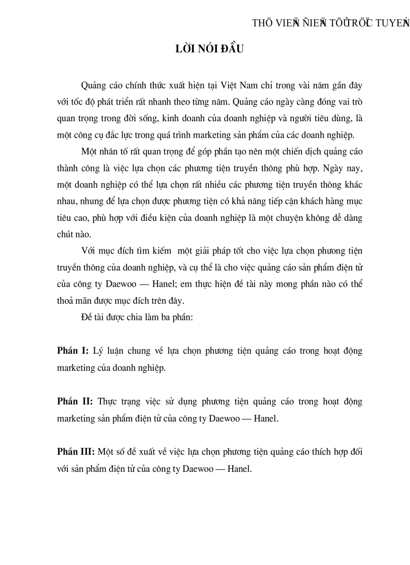 Thực trạng và đề xuất về việc lựa chọn phương tiện quảng cáo thích hợp đối với sản phẩm điện tử của công ty Daewoo Hannel