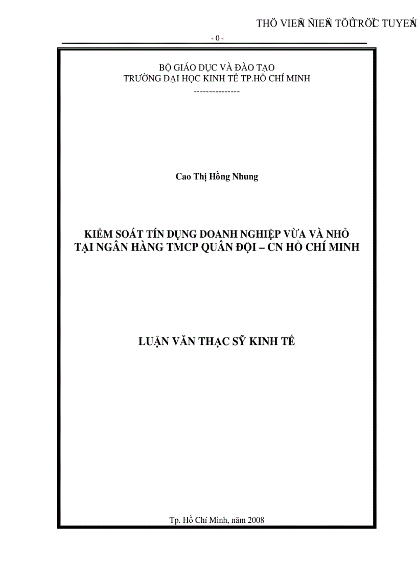 Kiếm soát tín dụng đối với doanh nghiệp vừa và nhỏ tại Ngân hàng TMCP Quân đội CN Hồ Chí Minh