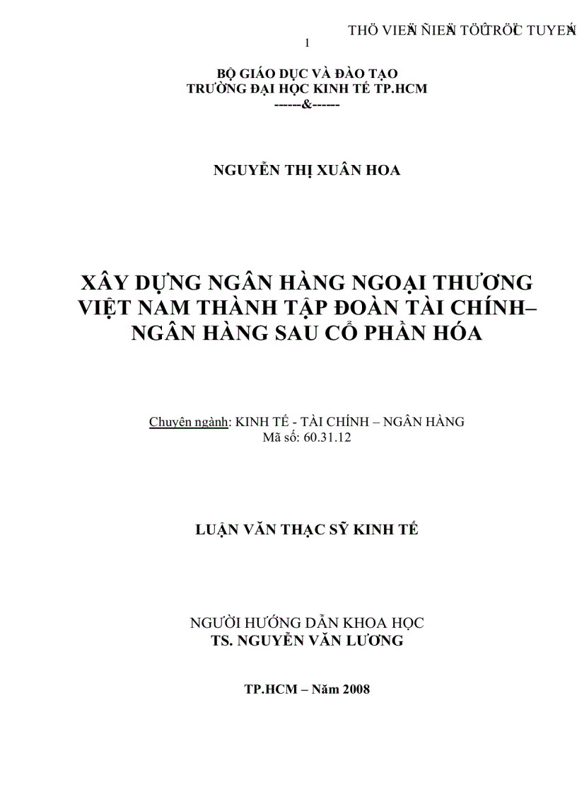 Xây dựng ngân hàng ngoại thương Việt Nam thành lập tập đoàn tài chính ngân hàng sau cổ phần