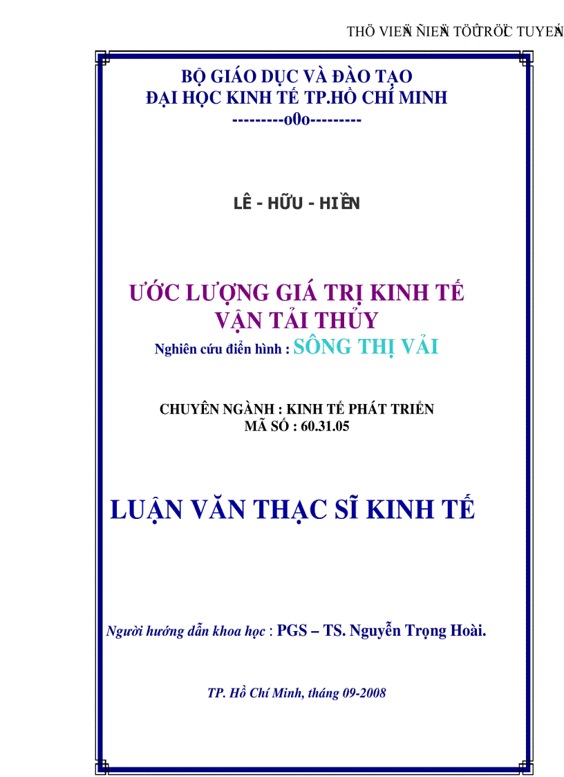 Ước lượng giá trị kinh tế vận tải thủy Nghiên cứu điển hình sông Thị Vải