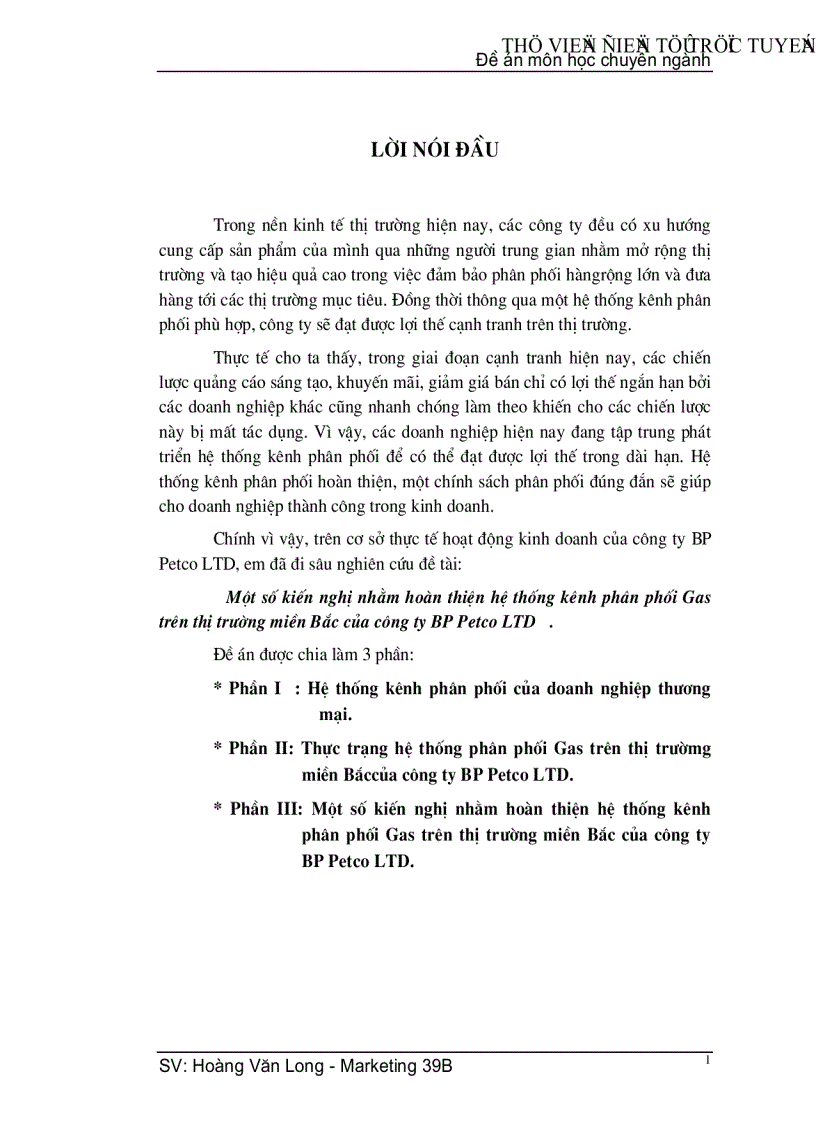Một số kiến nghị nhằm hoàn thiện hệ thống kênh phân phối Gas trên thị trường miền Bắc của công ty BP Petco LTD