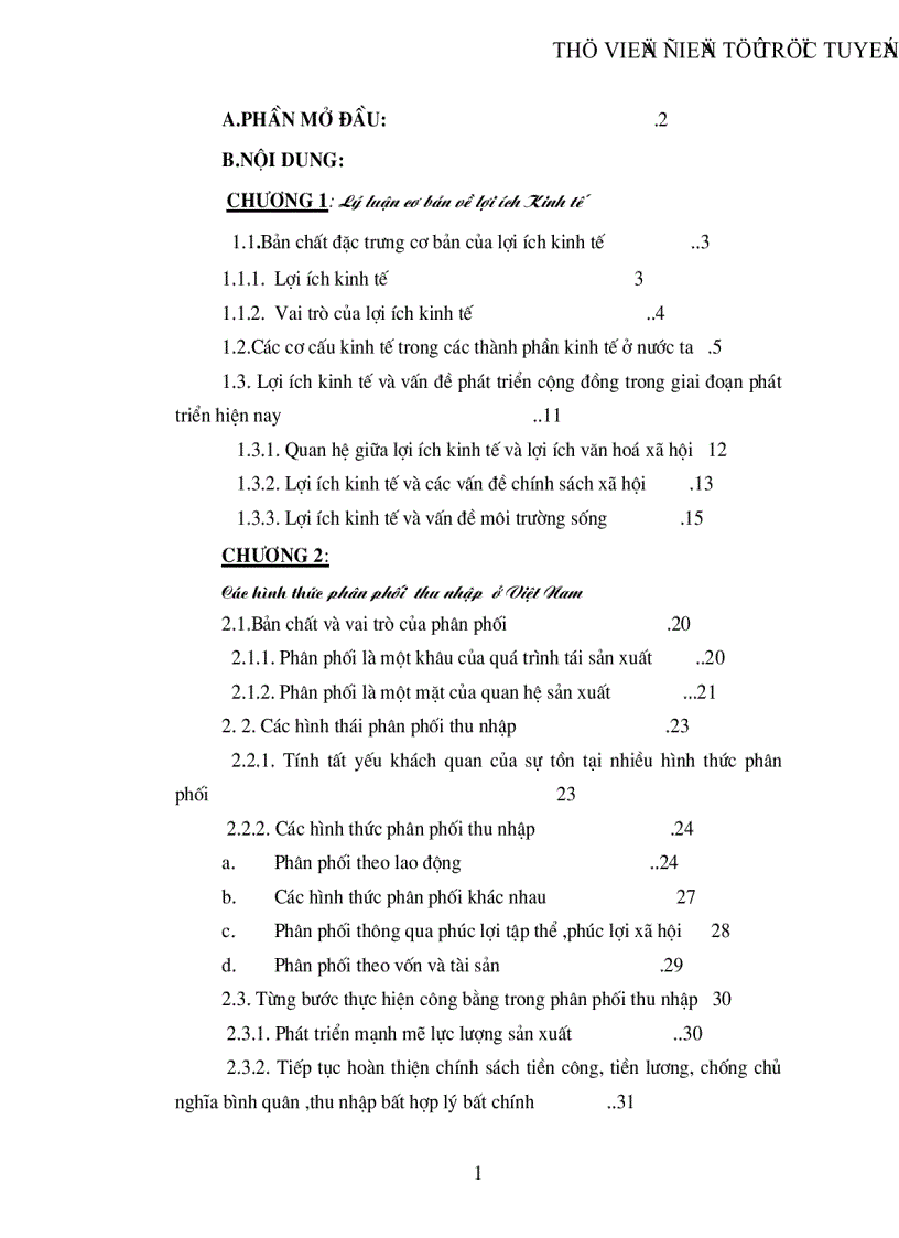 Lợi ích kinh tế và các hình thức phân phối thu nhập ở Việt Nam hiện nay