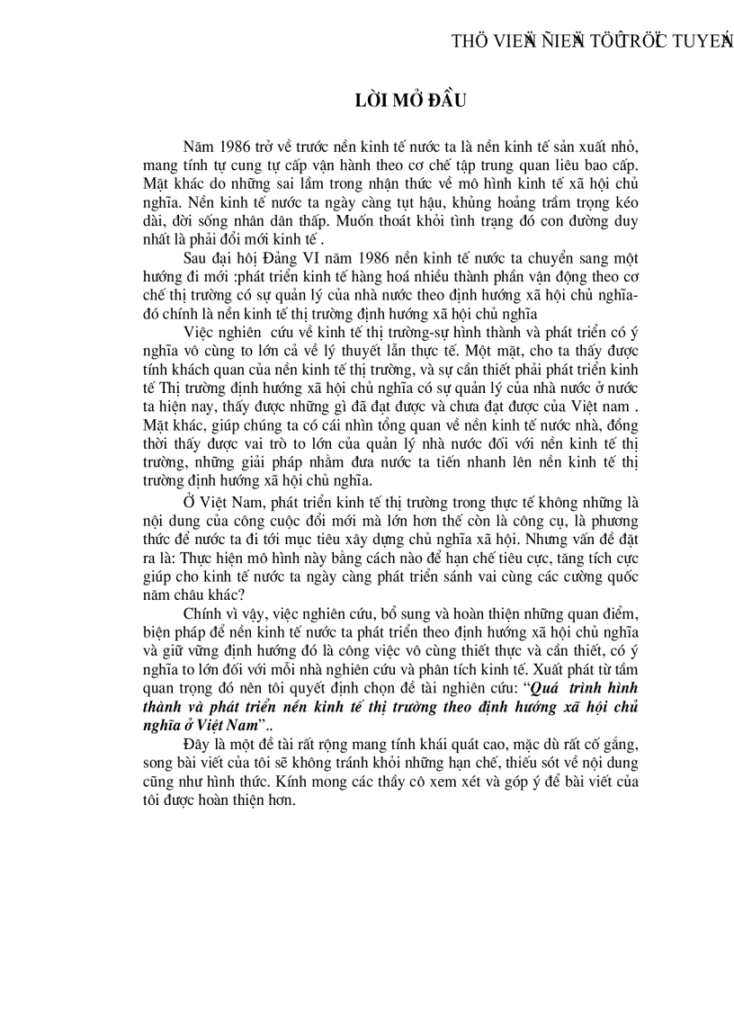 Quá trình hình thành và phát triển nền kinh tế thị trường theo định hướng xã hội chủ nghĩa ở Việt Nam