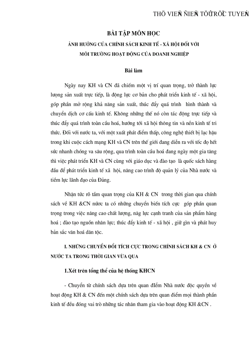 Ảnh hưởng của chính sách kinh tế xã hội đối với môi trường hoạt động của doanh nghiệp