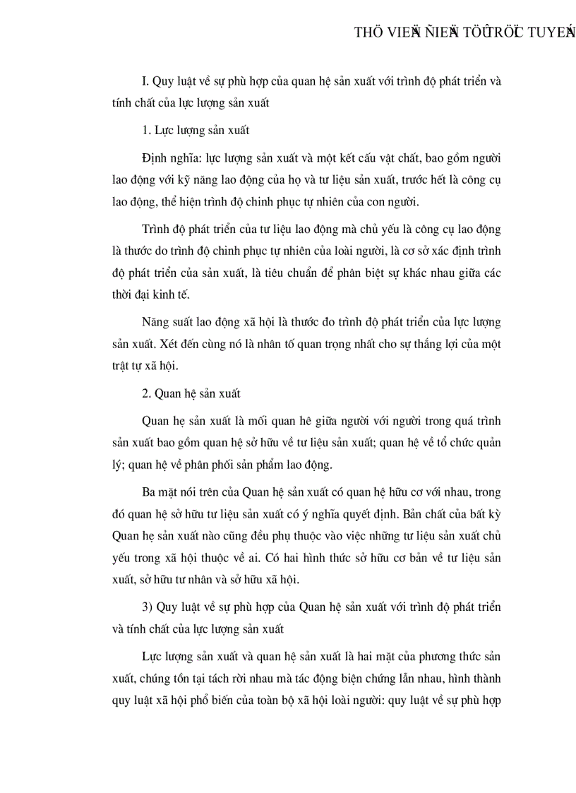 Quy luật về sự phù hợp của QHSX với tính chất và trình độ phát triển của LLSX