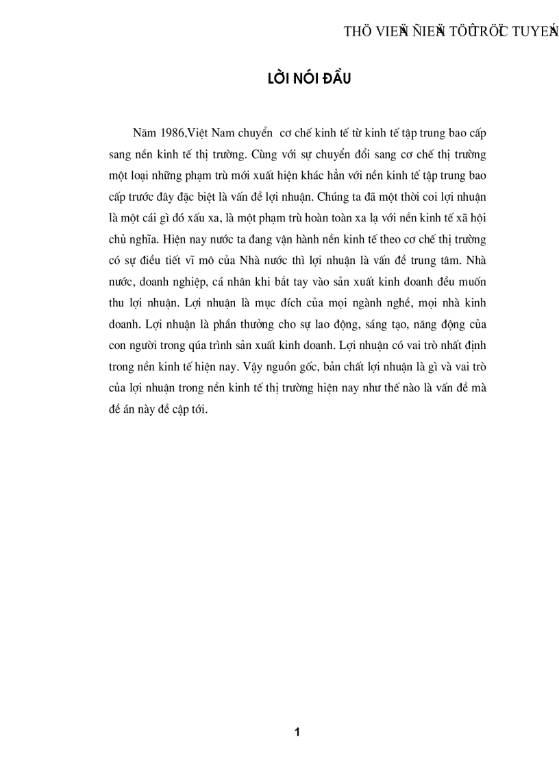 Nguồn gốc bản chất của lợi nhuận Vai trò của lợi nhuận trong nền kinh tế thị trường