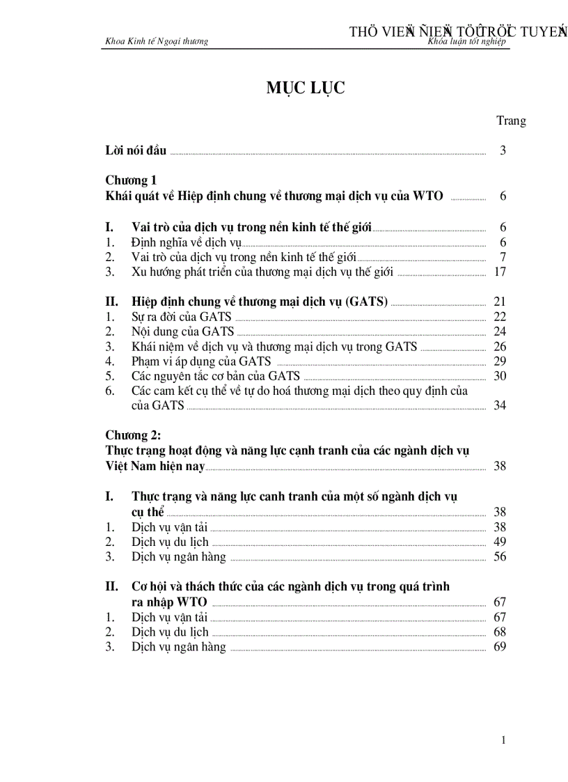 Hiệp định chung về thương mại dịch vụ của WTO và các giải pháp mở cửa thị trường dịch vụ Việt Nam trong điều kiện gia nhập WTO