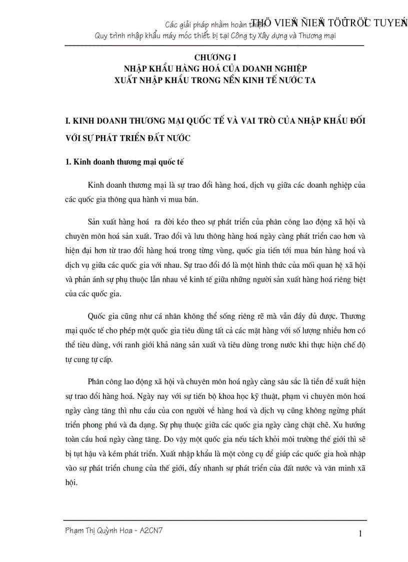 Giải pháp nhằm hoàn thiện nhập khẩu máy móc vật tư thiết bị của Công ty Xây dựng và Thương mại