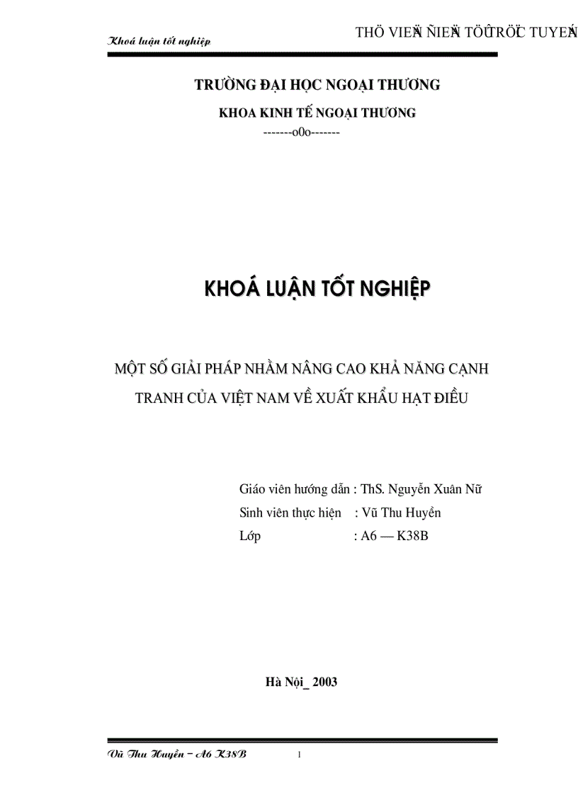 Một số giải pháp nhằm nâng cao khả năng cạnh tranh của Việt Nam về xuất khẩu hạt điều