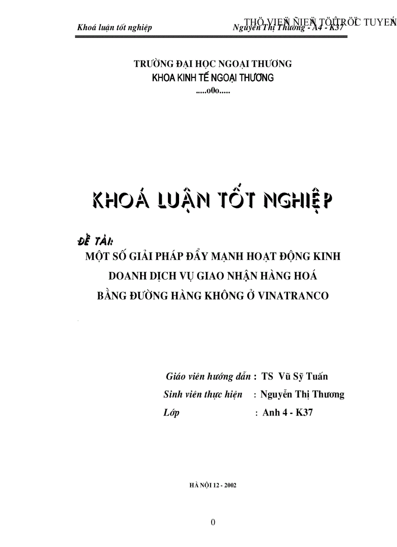 Một số giải pháp đẩy mạnh hoạt động kinh doanh dịch vụ giao nhận hàng hoá bằng đường hàng không ở ViNatranco