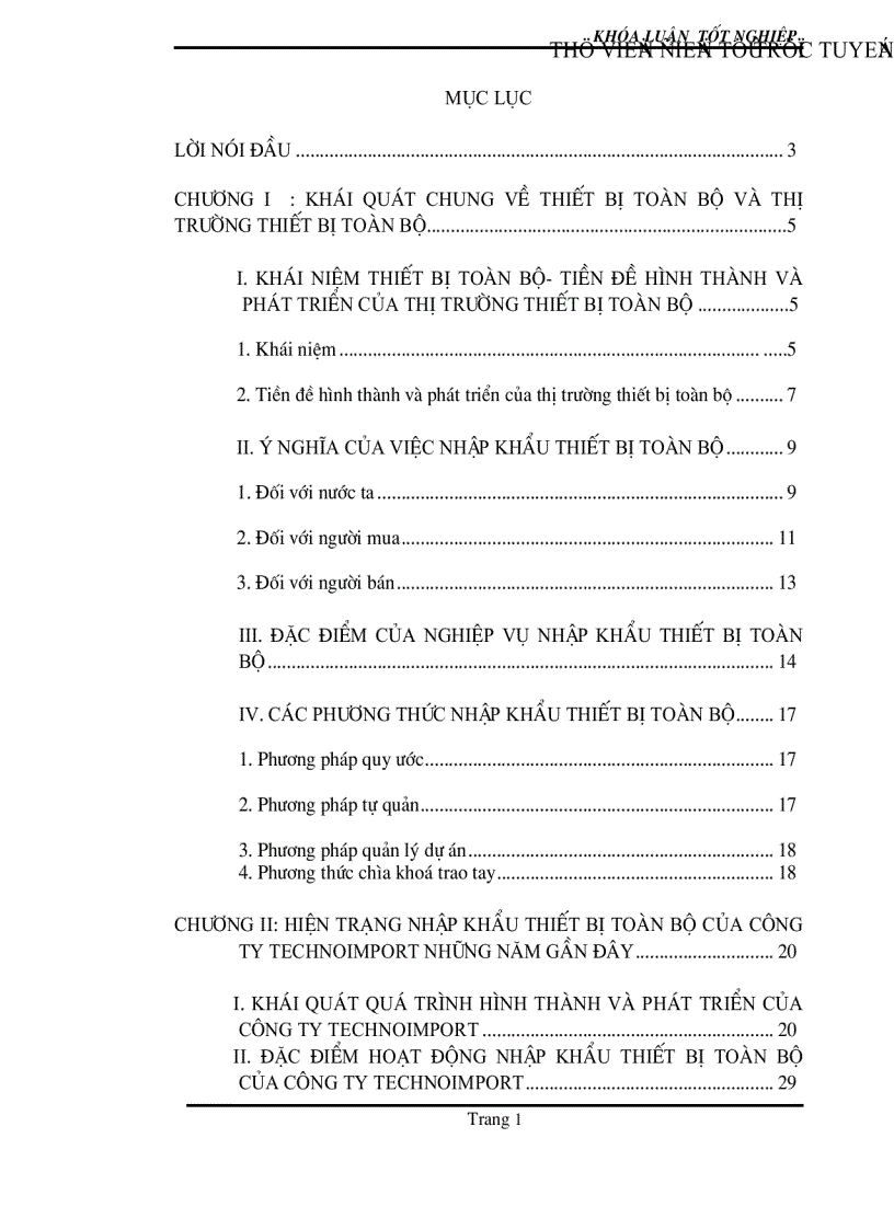 Một số vấn đề về nhập khẩu thiết bị toàn bộ nói chung và hiện trạng nhập khẩu mặt hàng này của Công ty Technoimport nói riêng trong những năm gần đây