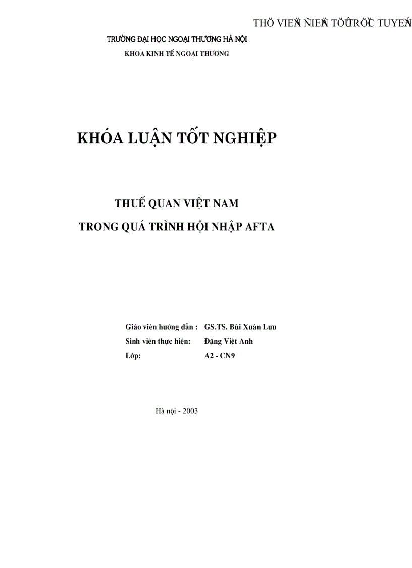 Thuế quan Việt Nam trong quá trình hội nhập AFTA