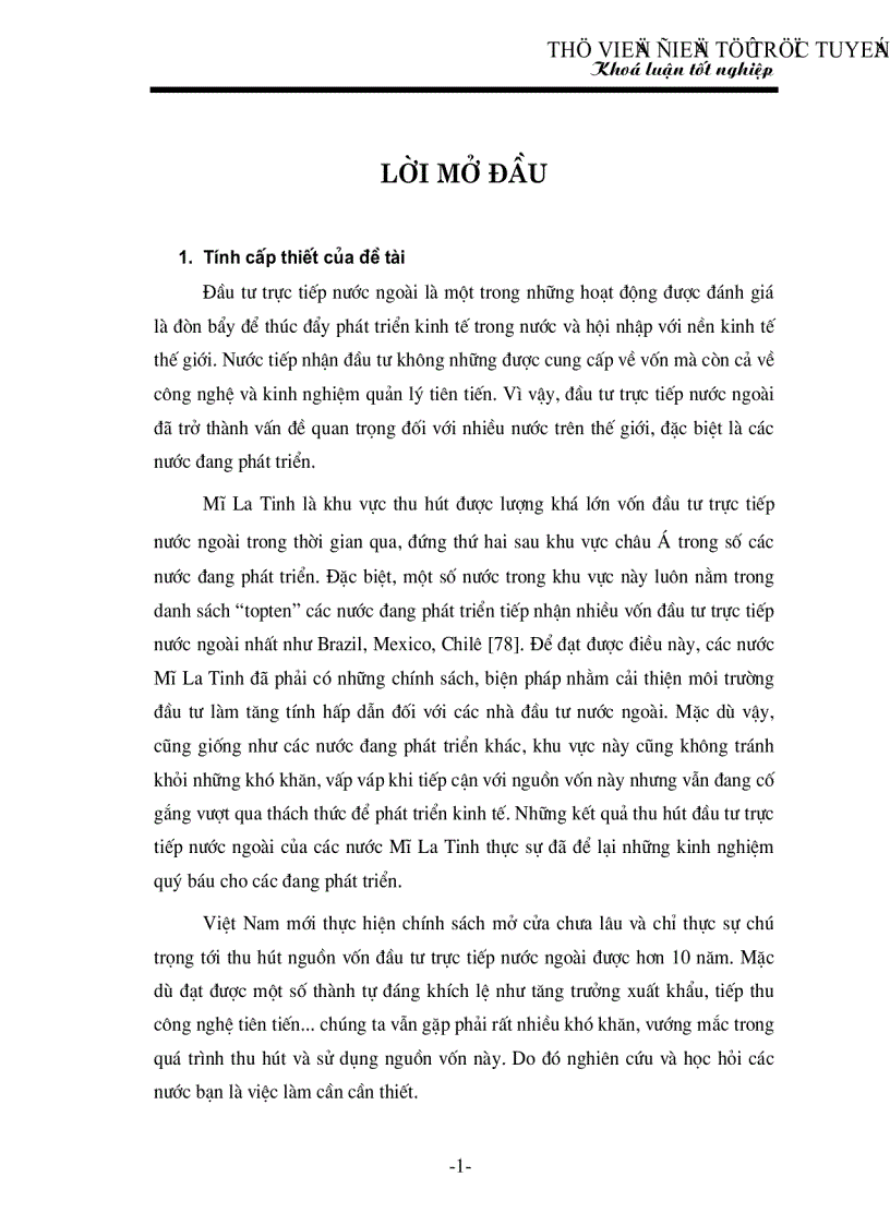Thực trạng thu hút đầu tư trực tiếp nước ngoài tại Mĩ La Tinh và bài học kinh nghiệm đối với Việt Nam