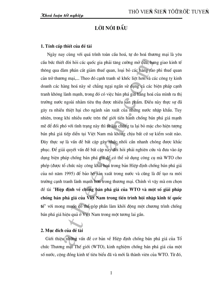 Hiệp định về chống bán phá giá của WTO và một số giải pháp chống bán phá giá của Việt Nam trong tiến trình hội nhập kinh tế quốc tế