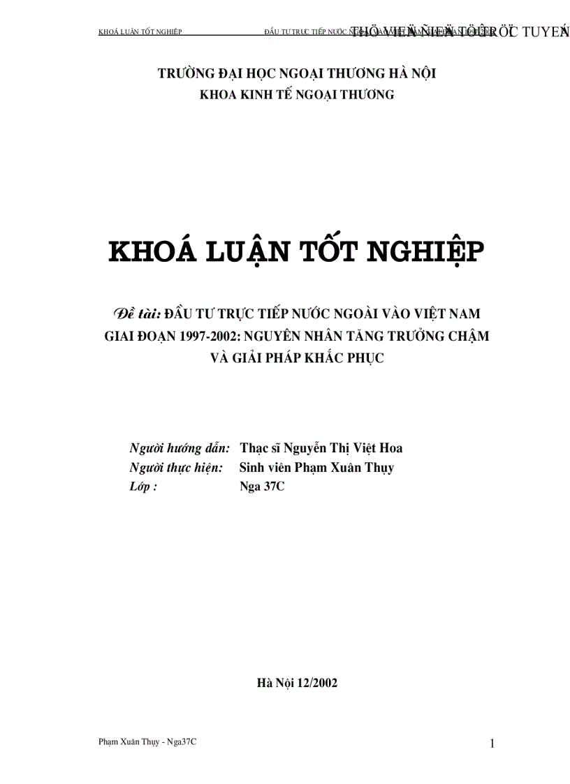 Đầu tư trực tiếp nước ngoài vào Việt Nam giai Đoạn 1997 2002 Nguyên nhân tăng trưởng chậm và giải pháp khắc phục