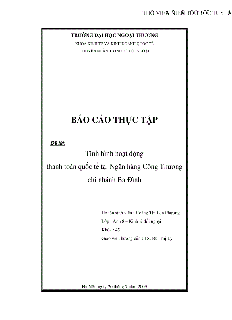 Tình hình hoạt động thanh toán quốc tế tại Ngân hàng Công Thương chi nhánh Ba Đình