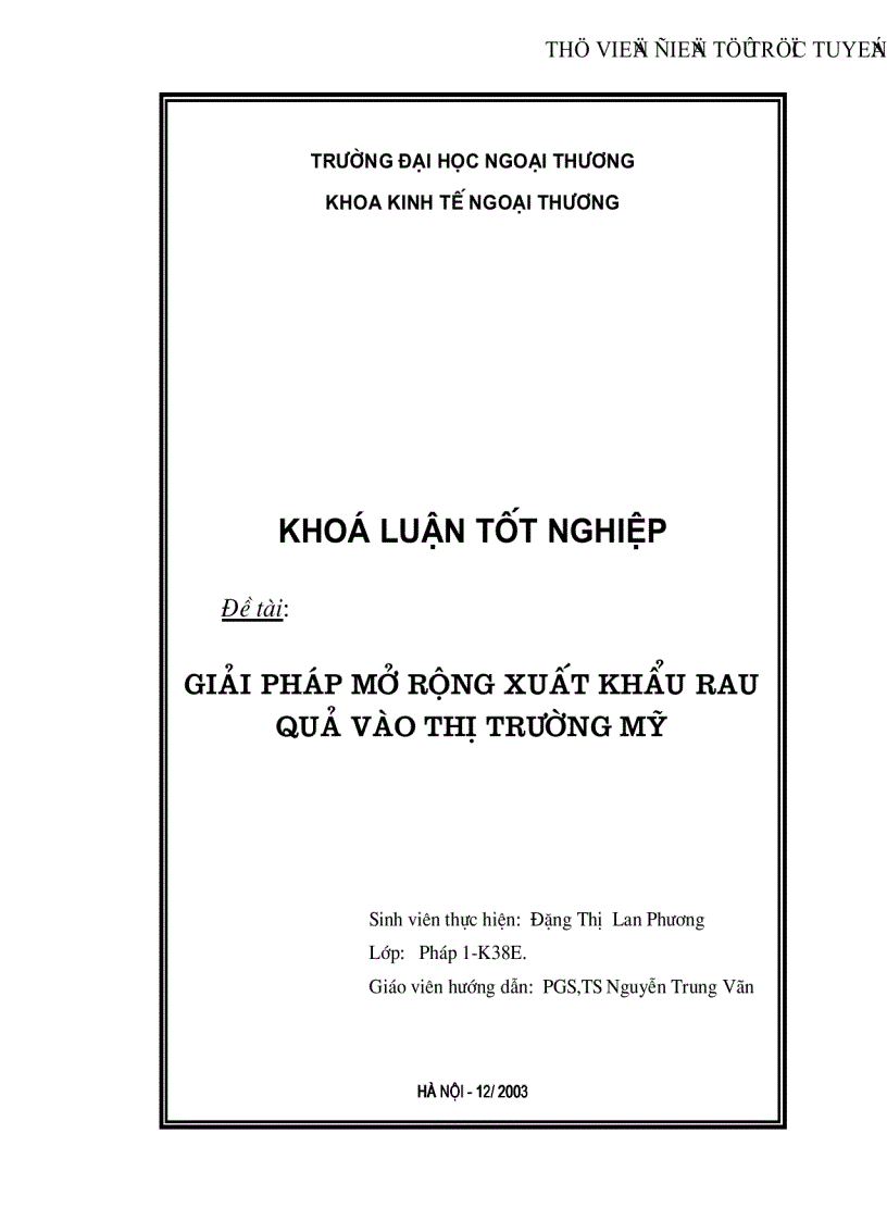 Giải pháp mở rộng xuất khẩu rau quả của Việt nam vào thị trường Mỹ