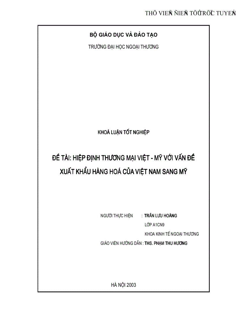 Hiệp định thương mại Việt Mỹ với vấn đề xuất khẩu hàng hoá của Việt Nam sang Mỹ