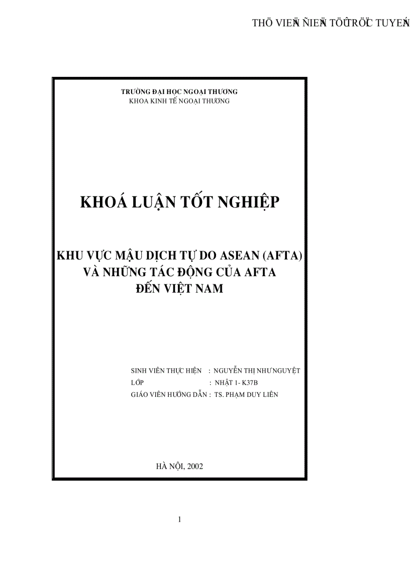 Khu vực mậu dịch tự do ASEAN AFTA và những tác động của AFTA đến Việt Nam