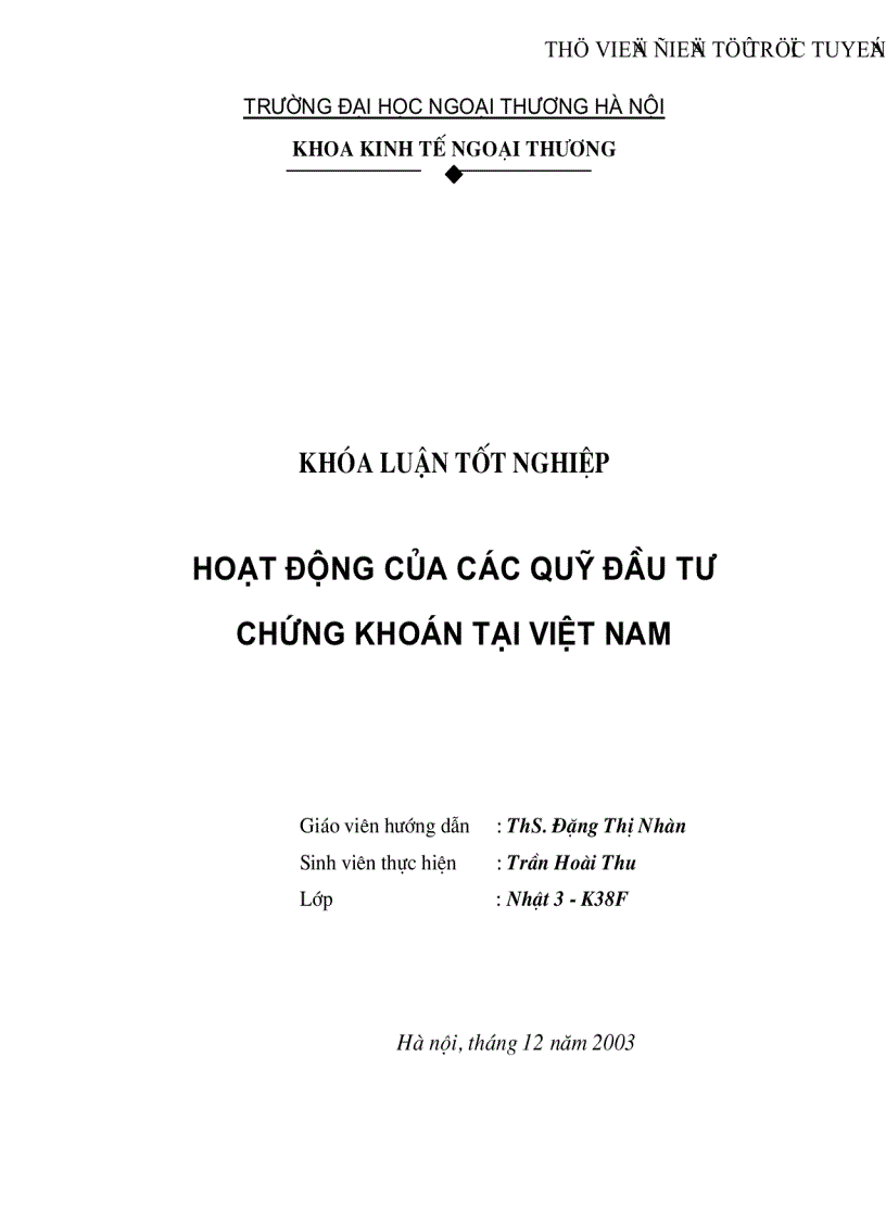 Hoạt động của các Quỹ đầu tư chứng khoán tại Việt Nam