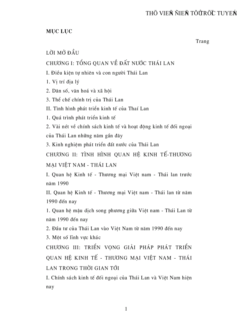 Quan hệ Kinh tế Thương mại Việt Nam Thái Lan trong giai đoạn hiện nay