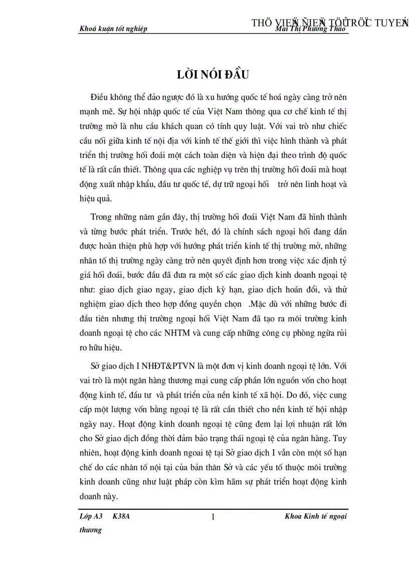 Hoạt động kinh doanh ngoại tệ tại Sở giao dịch I NHĐT PTVN thực trạng và giải pháp