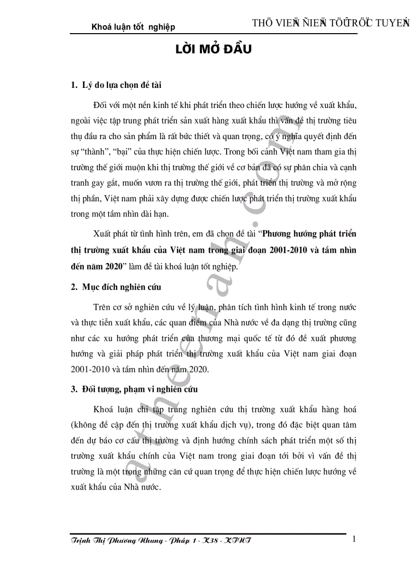 Phương hướng phát triển thị trường xuất khẩu của Việt nam trong giai đoạn 2001 2010 và tầm nhìn đến năm 2020
