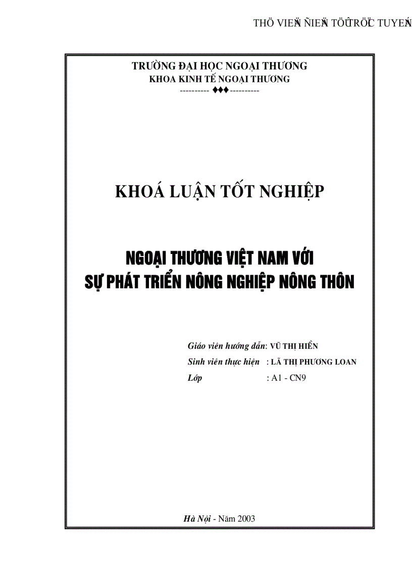 Ngoại thương Việt Nam với sự phát triển nông nghiệp nông thôn