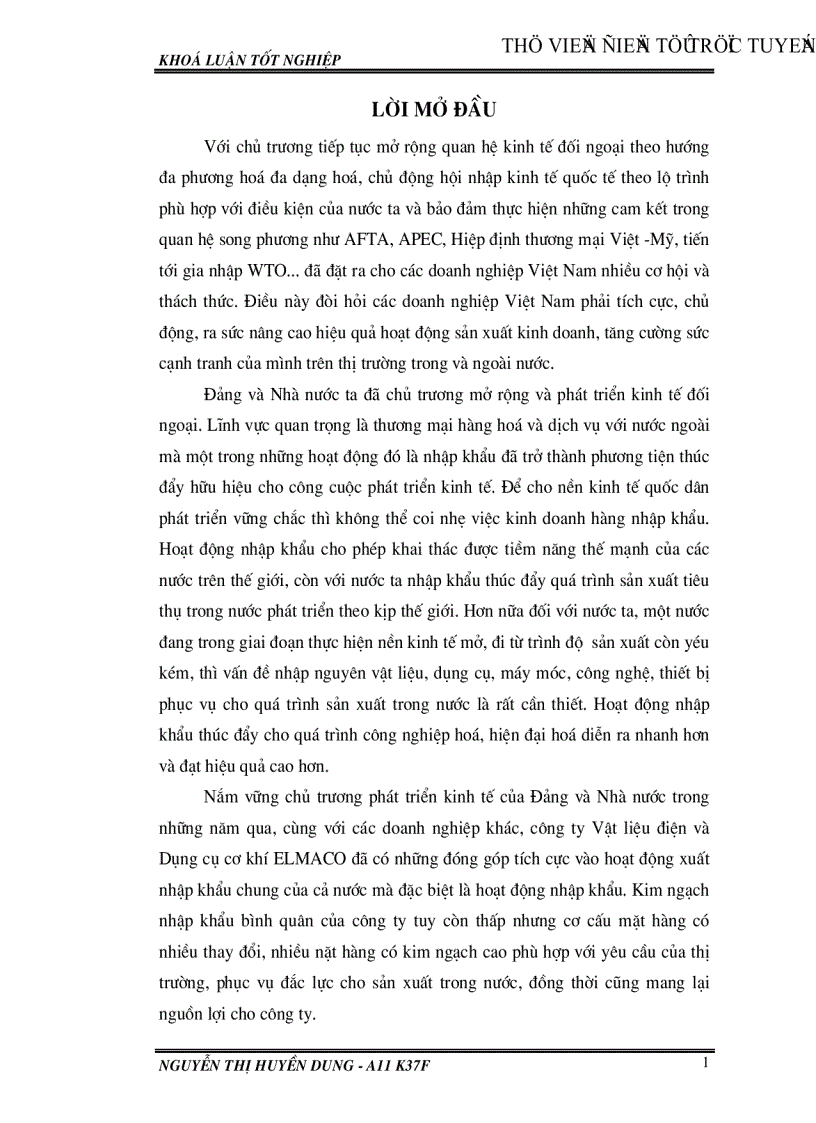 Một số biện pháp nâng cao hiệu quả kinh doanh nhập khẩu ở công ty Vật liệu điện và Dụng cụ cơ khí ELMACO