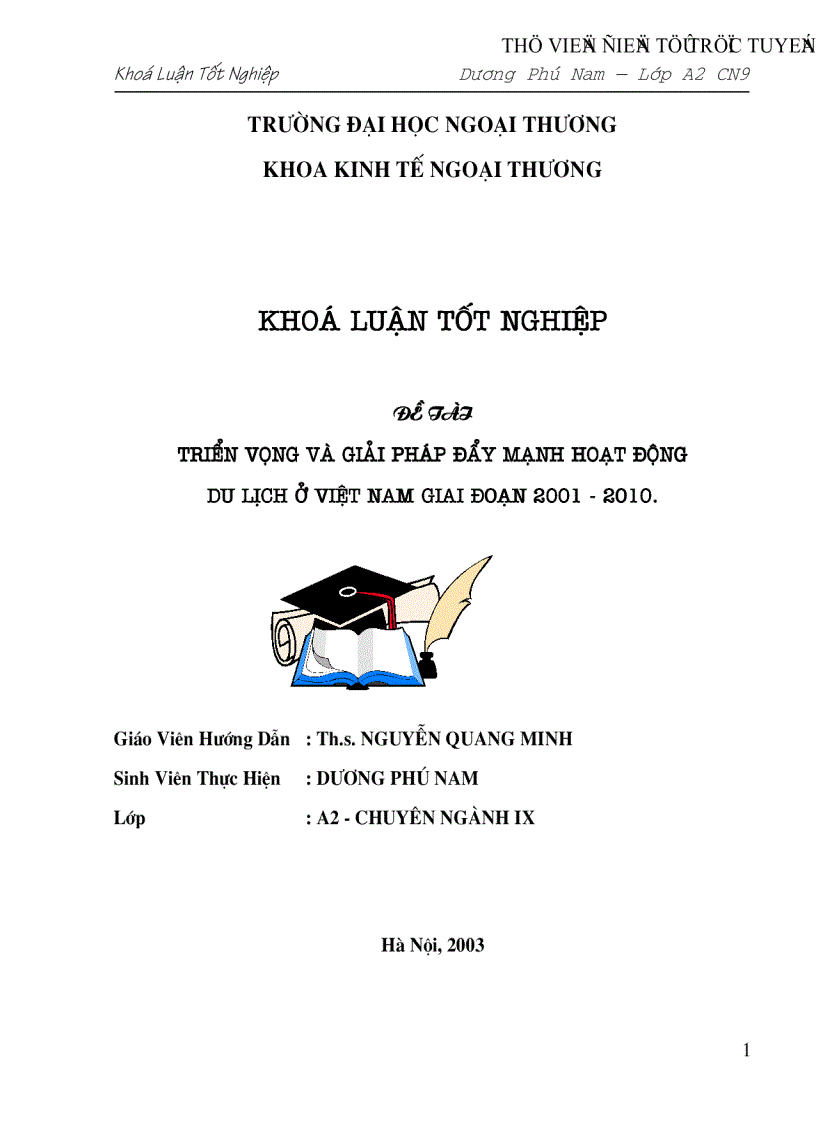 Triển vọng và giải pháp đẩy mạnh hoạt động du lịch ở Việt Nam giai đoạn 2001 2010