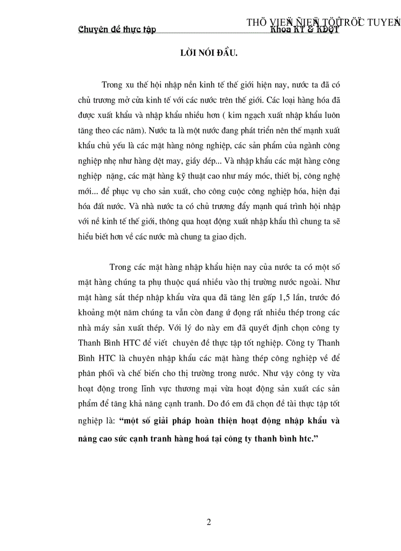 Một số giải pháp hoàn thiện hoạt động nhập khẩu và nâng cao sức cạnh tranh hàng hoá tại công ty thanh bình HTC