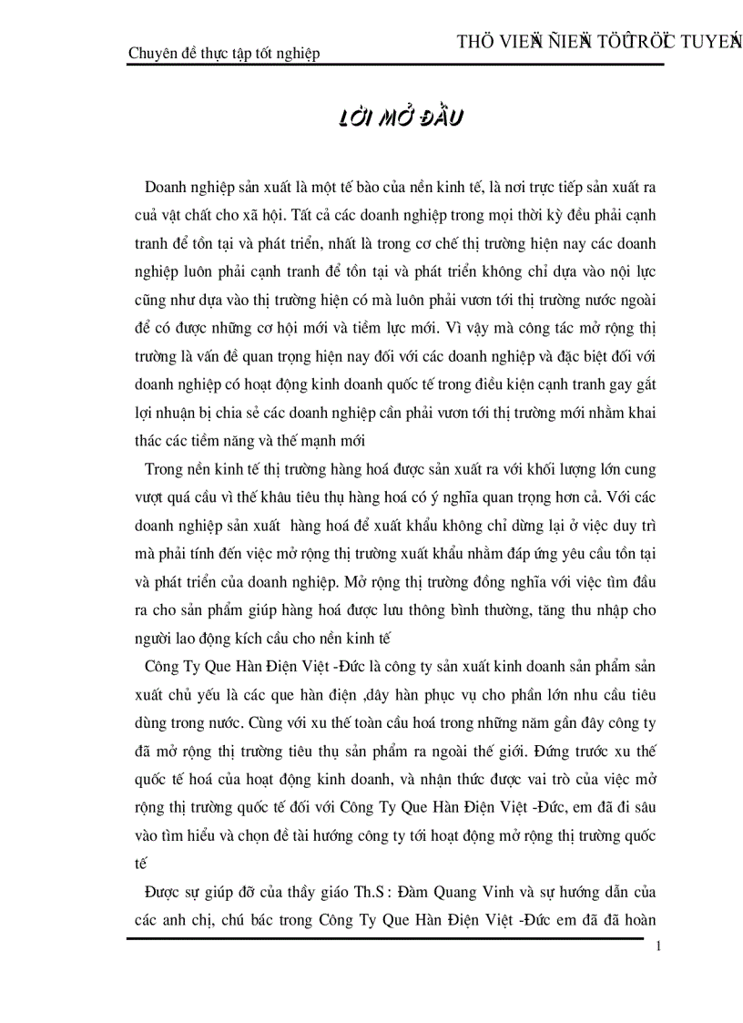 Một số giải pháp nhằm mở rộng thị trường xuất khẩu của Công Ty Que Hàn Điện Việt Đức