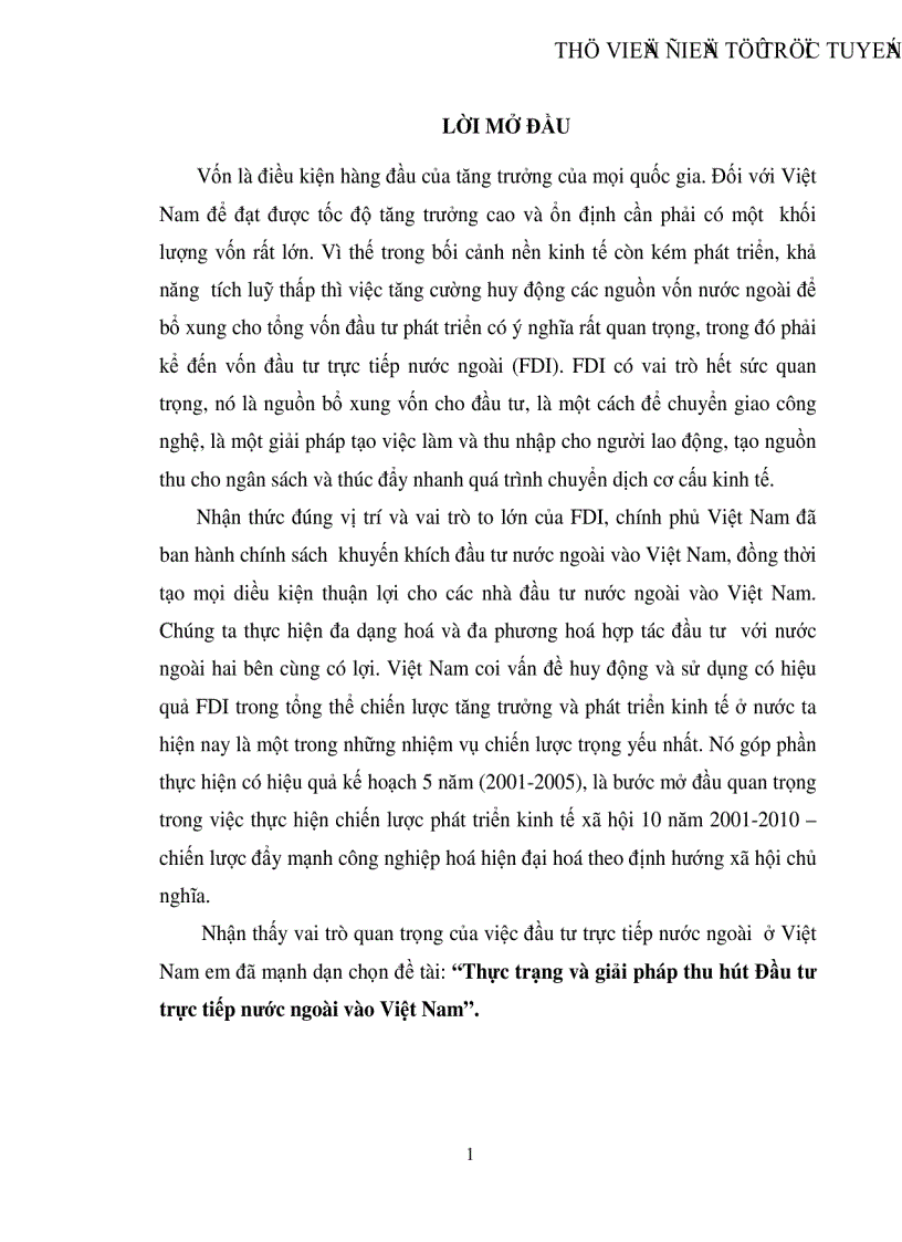 Đầu tư trực tiếp nước ngoài và vai trò của đầu tư trực tiếp nước ngoài đối với sự phát triển kinh tế Việt Nam