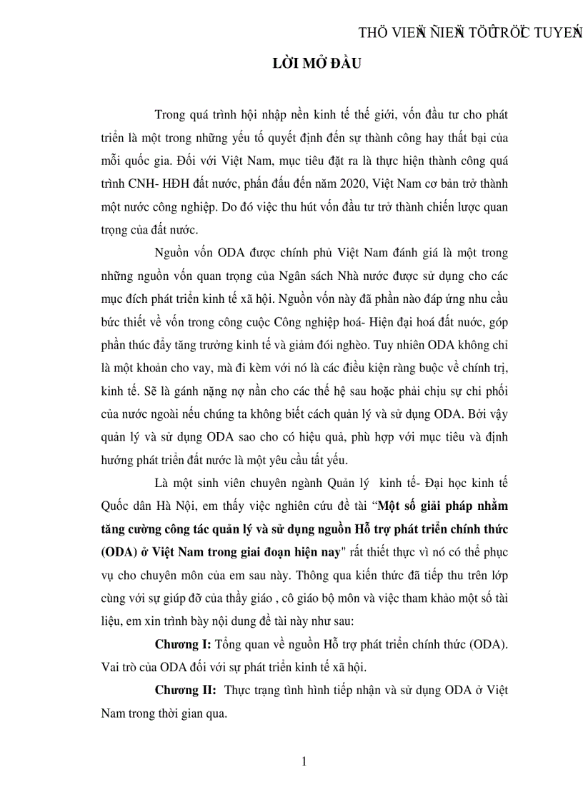 Một số giải pháp nhằm tăng cường công tác quản lý và sử dụng nguồn Hỗ trợ phát triển chính thức ODA ở Việt Nam trong giai đoạn hiện nay