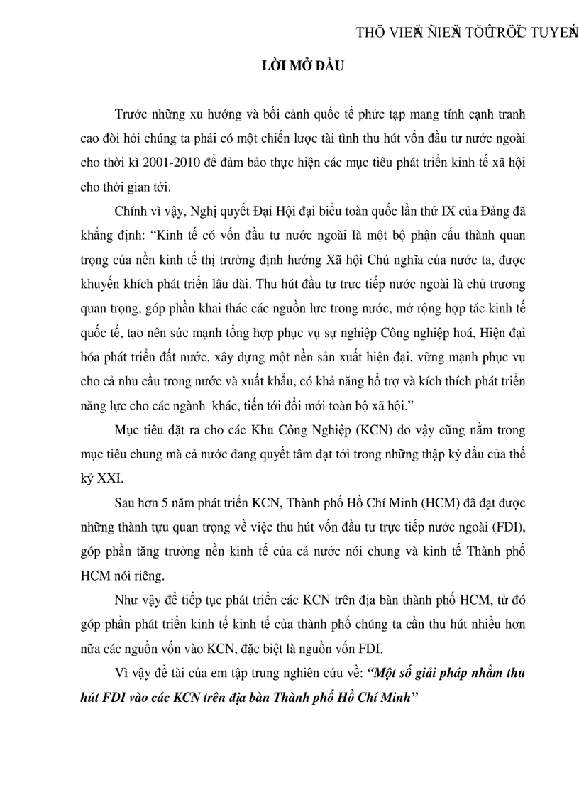 Một số giải pháp nhằm thu hút FDI vào các khu công nghiệp trên địa bàn Thành phố Hồ Chí Minh