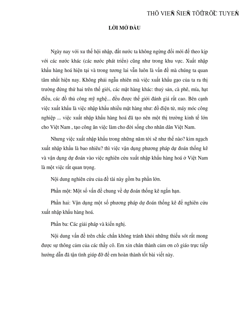 Vận dụng một số phương pháp dự đoán thống kê để nghiên cứu xuất nhập khẩu hàng hoá ở Việt Nam giải pháp và kiến nghị