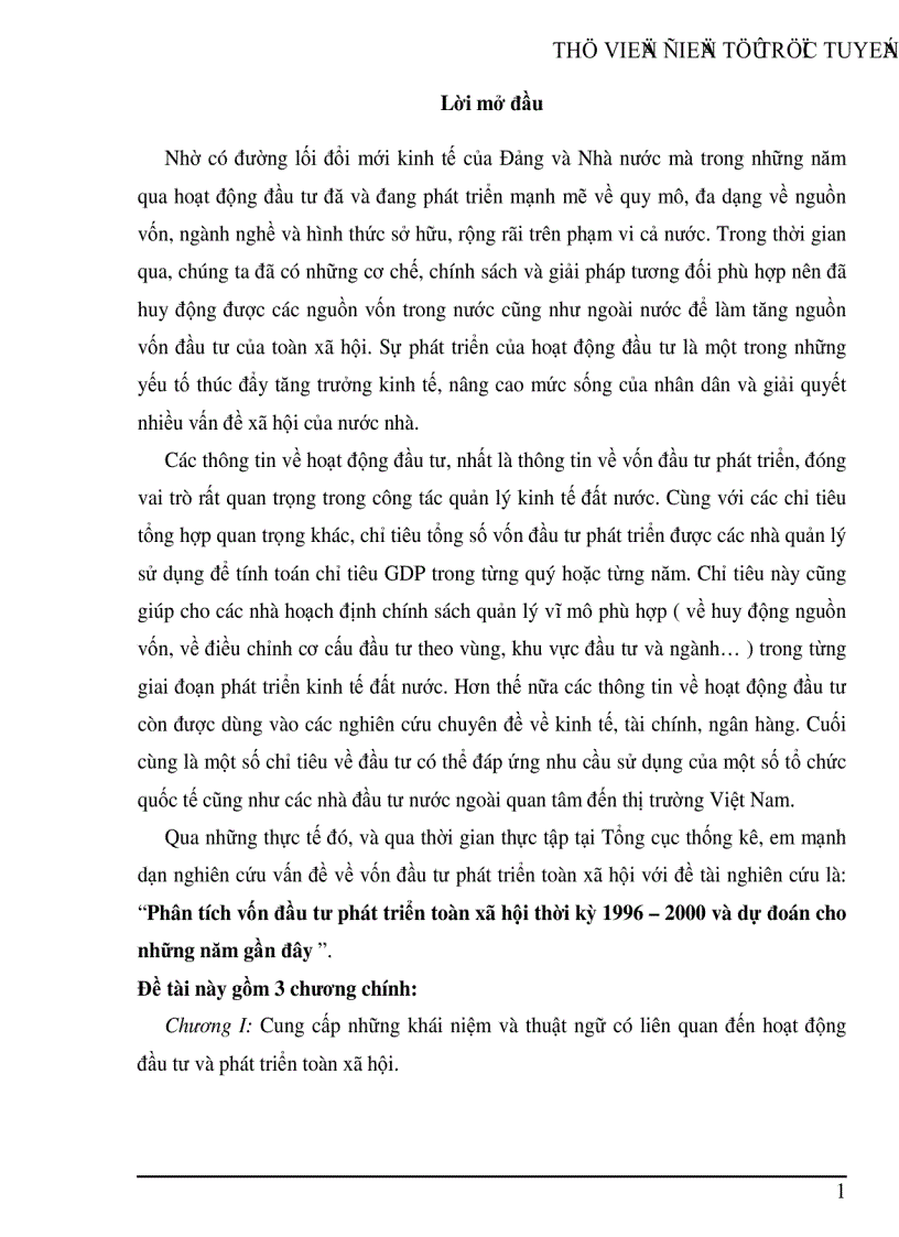 Phân tích vốn đầu tư phát triển toàn xã hội thời kỳ 1996 2000 và dự đoán cho những năm gần đây