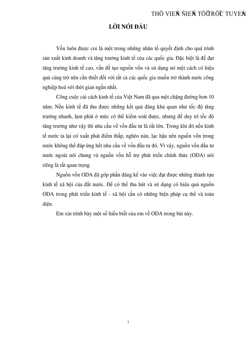 Tổng quan về ODA những tồn tại và giải pháp tăng cường thu hút và nâng cao hiệu quả sử dụng vốn ODA ở Việt Nam